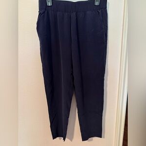 Grana 100% Silk Signature Ankle Pant, Navy Blue, Size L
